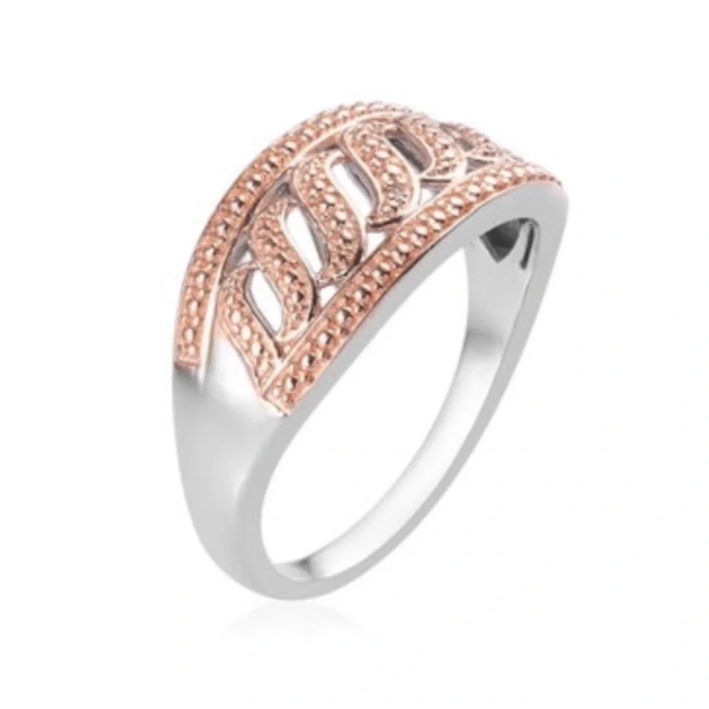 Natural Champagne Diamond Accent Swirl Ring Rose Gold & Platinum Bond Brass